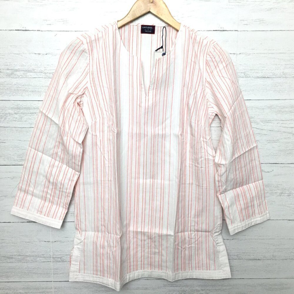 New UNTUCKit Women's Tunic Top Peach Stripe Durfort Cotton 3/4 Sleeve size 6